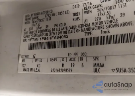 2017 Ford F-150 Xl from USA, damaged, VIN 1FTMF1E84HFA84062